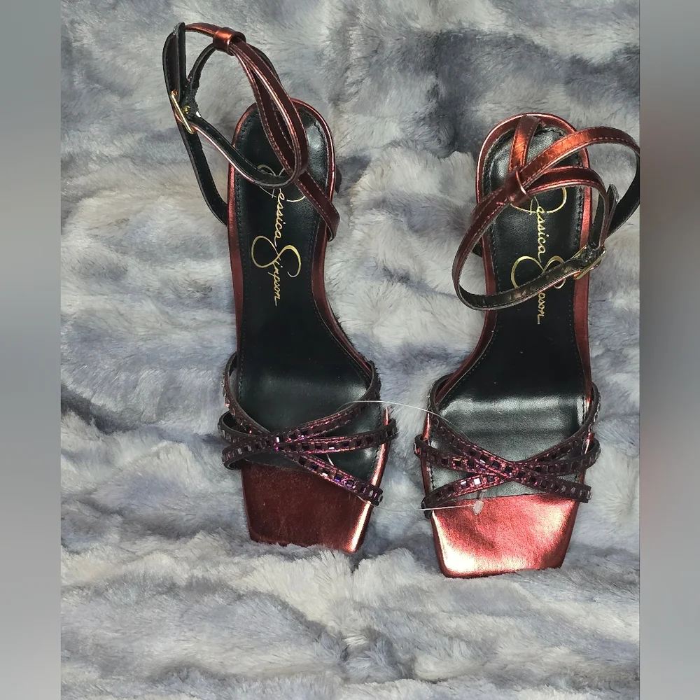 NWOT Jessica Simpson Womens Leonah Slip On Stiletto Ankle Strap Oxblood‎ Size 6